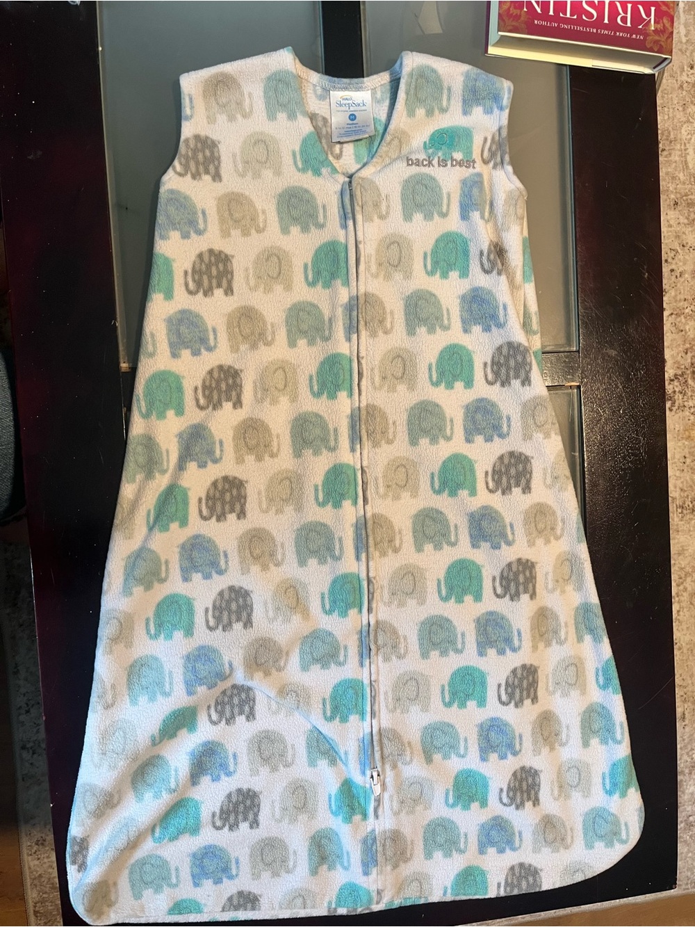 Halo Baby Fleece Sleep Sack in Grey & Teal Elephant Print - Medium (6-12mo)